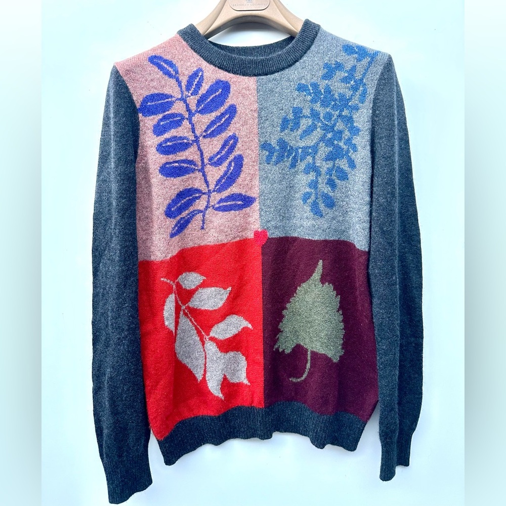 EUC Erdos 100% Mongolian Cashmere Colorful Leaf & Heart Pattern Womens Sweater L